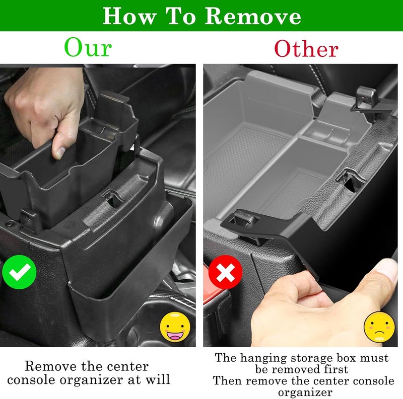 Eamplest 4PCS Center Console Organizer for 2018-2022 2023 Jeep Wrangler JL JLU and Gladiator JT Accessories Gear Shift Side Tray Organizer,Hanging Armrest Storage Box (Not for JK/JKU) - Image 5